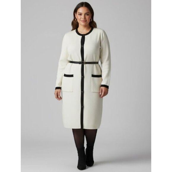 Ann Taylor Sweater Dress Cardigan Size XXL Off-White Button Front Pockets - Picture 1 of 11